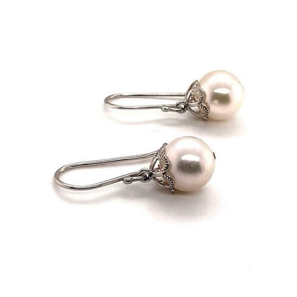 Akoya Pearl Earrings 14 KT Yellow Gold 9.16 mm Certified $1,390 017528 - Picture 5 of 7